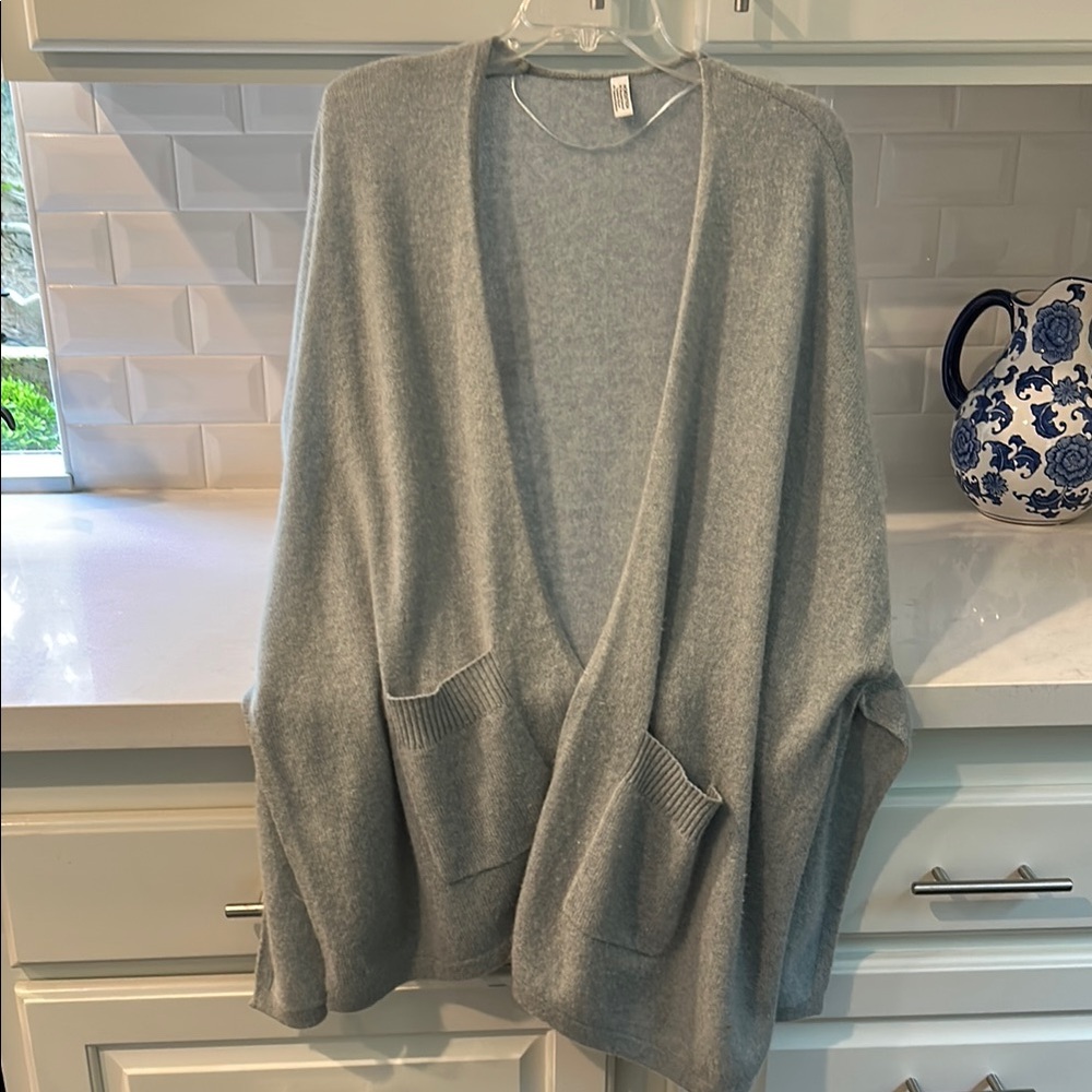 Nordstrom Gray Cardigan Sweater with Ribbed Cuffs